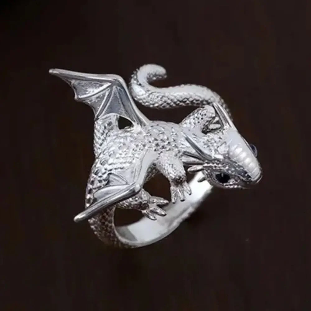 RETRO style Silver 925 Dragon One size Open Ring